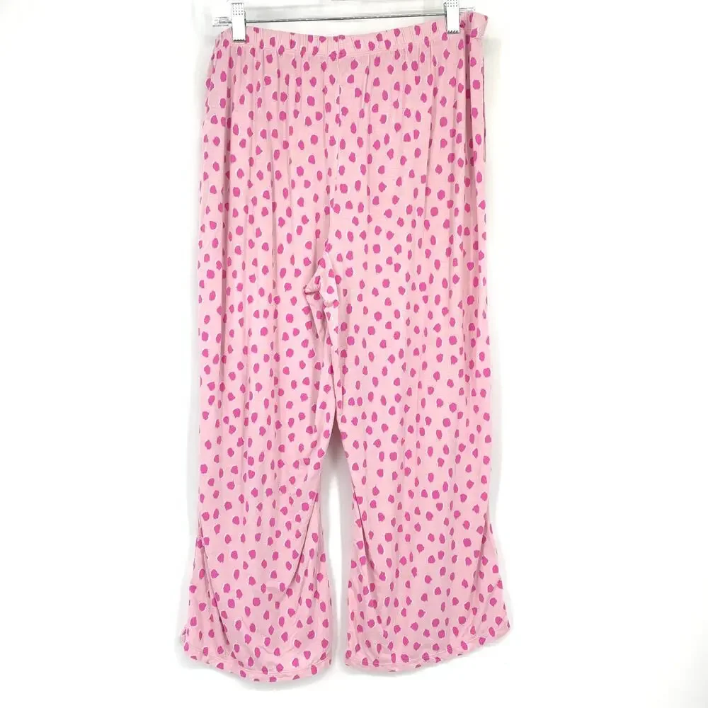 Kate Spade Pajama Set Womens Size L Pink Animal Print Spots Novelty Print *FLAW